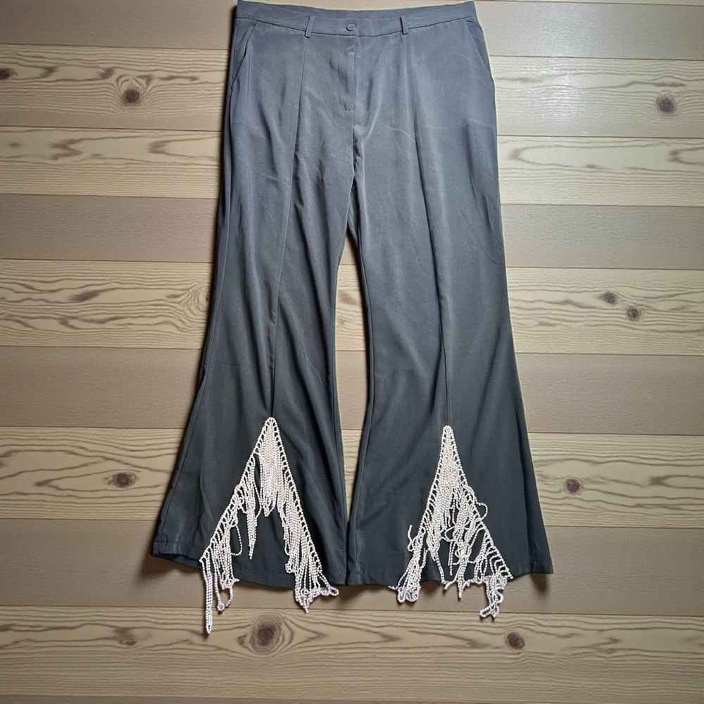 Grace & Emma Rhinestone Fringe Black Pants/Slacks Women’s Size 2XL Flare Leg EUC